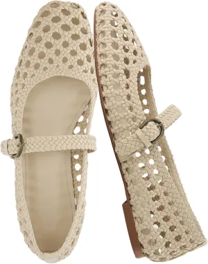 CUSHIONAIRE Weston Womens Hand Woven Dressy Ballet Flats  Faux Leather Mary Jane with Adjustable Strap & Memory Foam