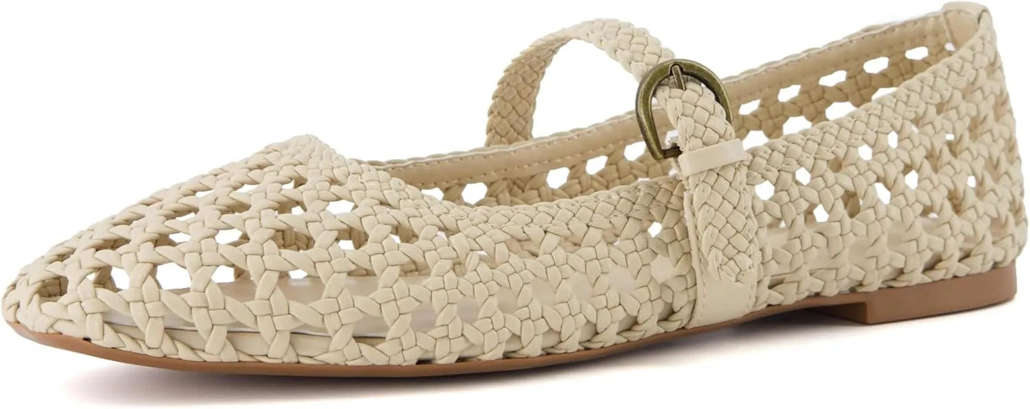 CUSHIONAIRE Weston Womens Hand Woven Dressy Ballet Flats  Faux Leather Mary Jane with Adjustable Strap & Memory Foam