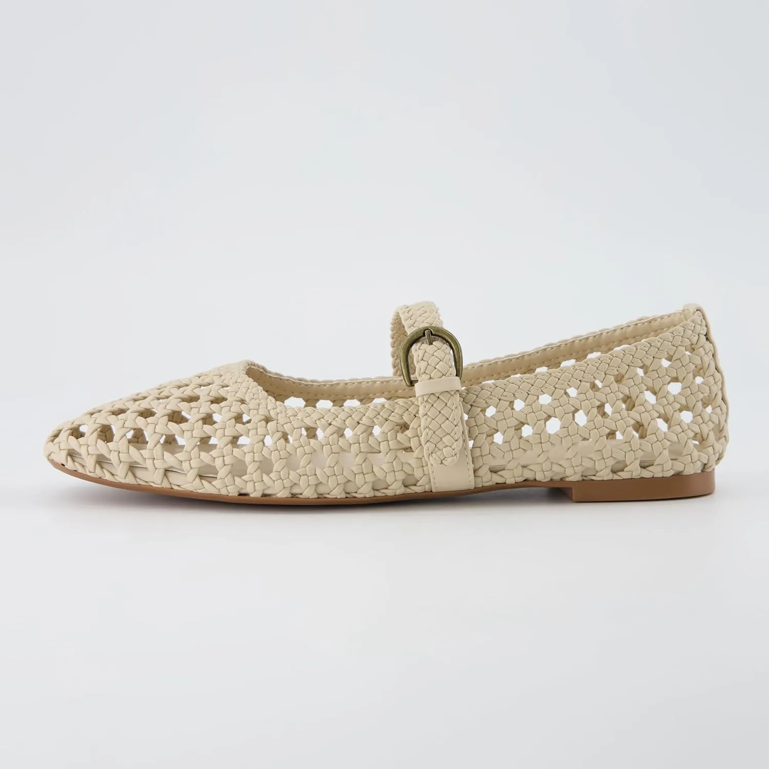 CUSHIONAIRE Weston Womens Hand Woven Dressy Ballet Flats  Faux Leather Mary Jane with Adjustable Strap & Memory Foam