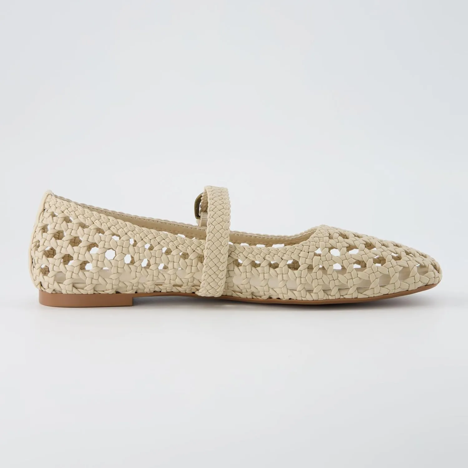 CUSHIONAIRE Weston Womens Hand Woven Dressy Ballet Flats  Faux Leather Mary Jane with Adjustable Strap & Memory Foam
