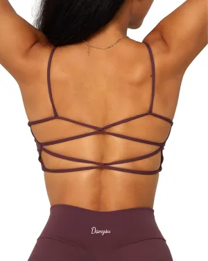 Danysu Backless Sports Bra Soft Workout Tops with Removable Padded Yoga Training Bras Strappy Going Out Top