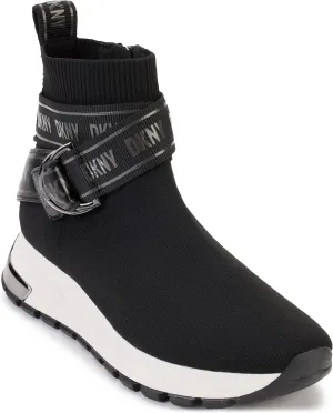 DKNY Women's High-top Sneakers  Slip-on Shoes with Hidden Wedges, Black/White, 9