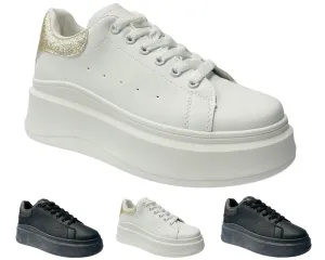 Faux Leather Chunky Sole Lace Up Trainers