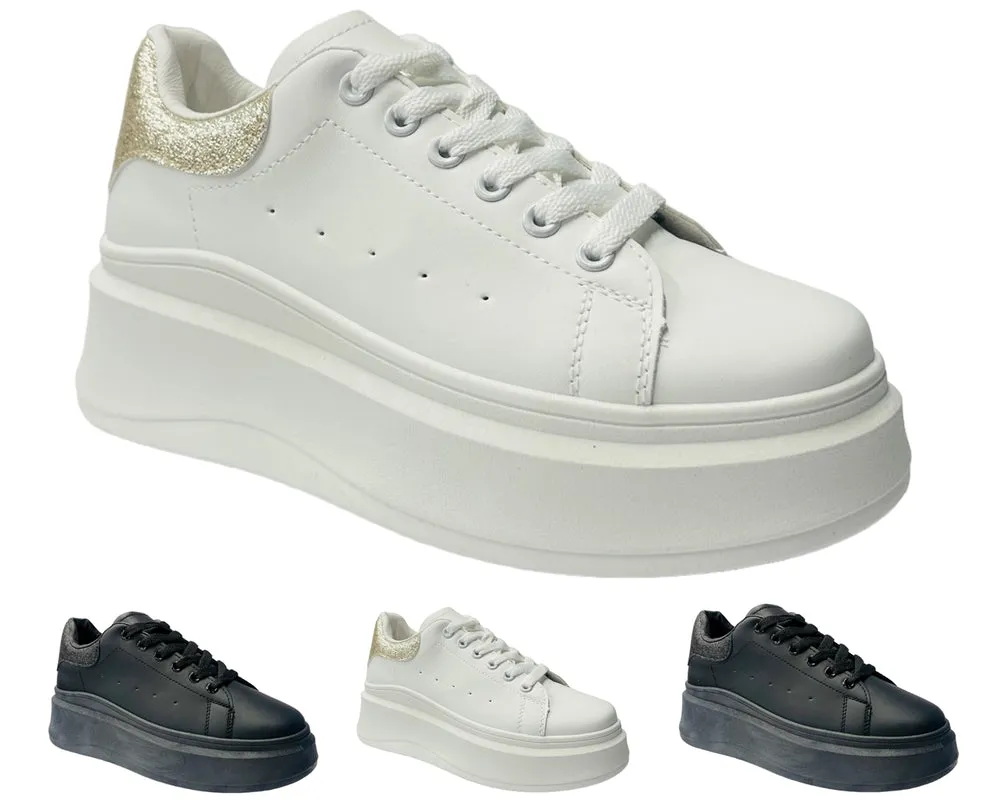 Faux Leather Chunky Sole Lace Up Trainers