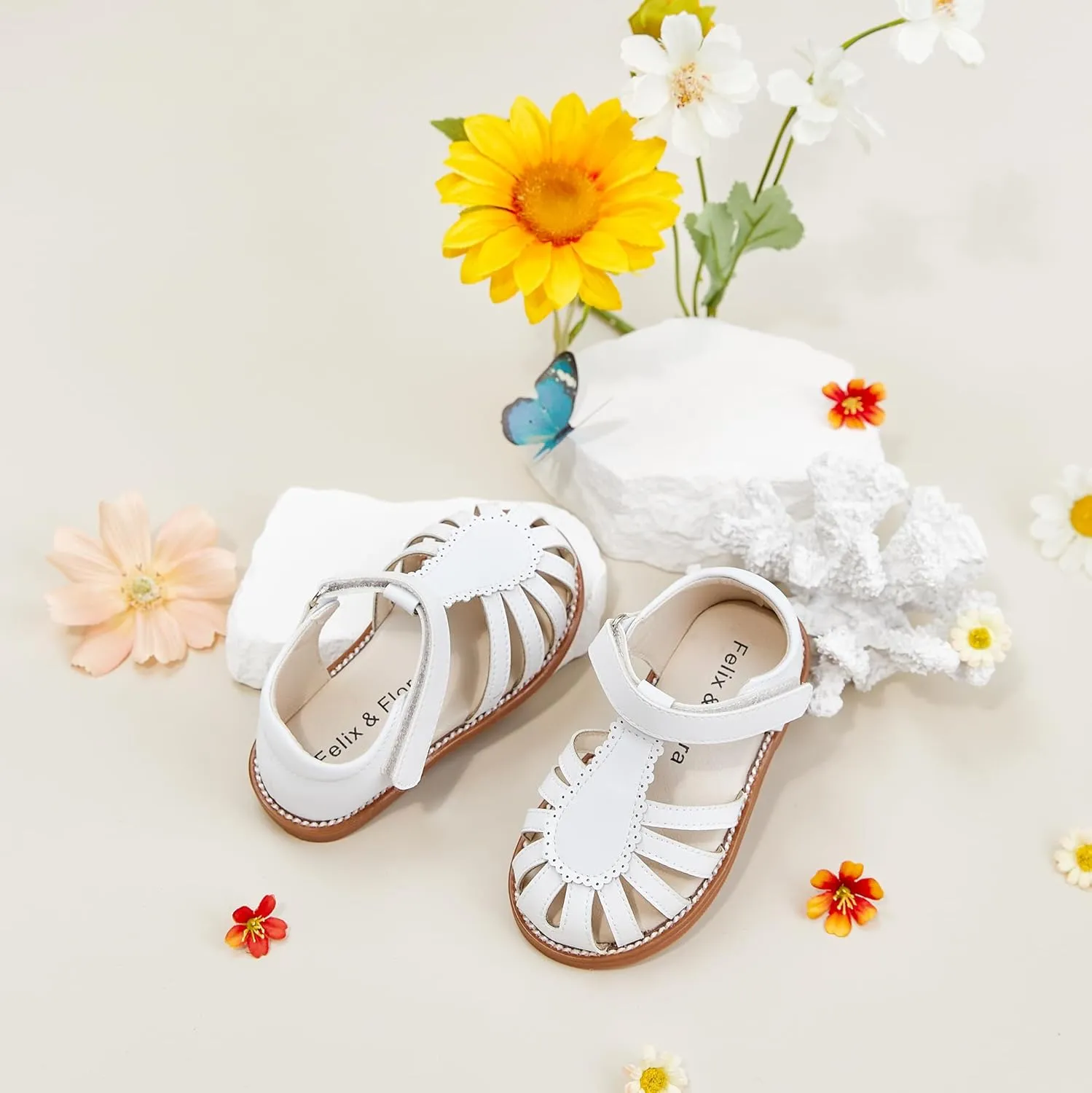Felix & Flora Toddler Girls Sandals Flower Girl Shoes Soft Rubber Princess Summer Flat Shoes