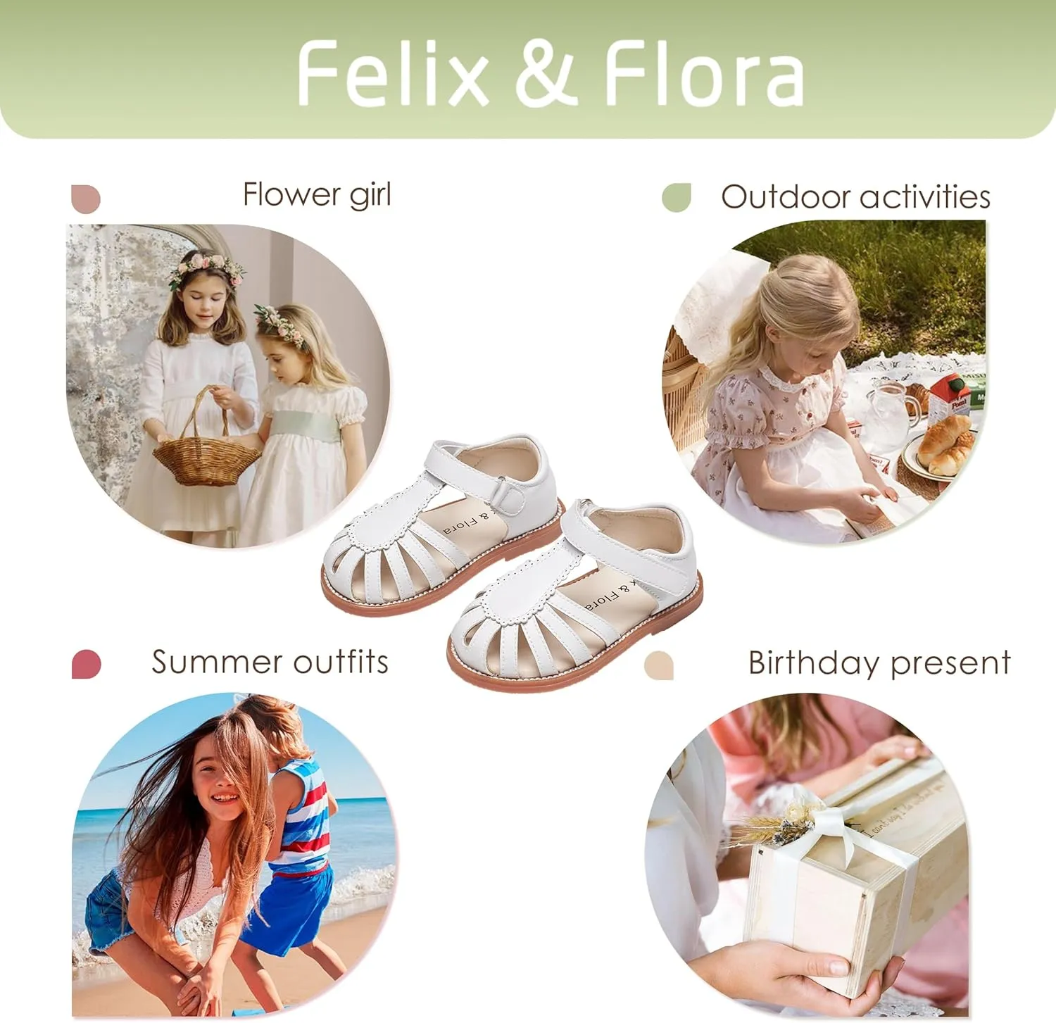 Felix & Flora Toddler Girls Sandals Flower Girl Shoes Soft Rubber Princess Summer Flat Shoes