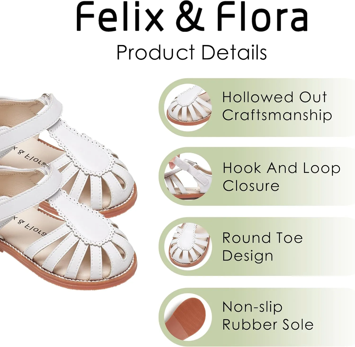 Felix & Flora Toddler Girls Sandals Flower Girl Shoes Soft Rubber Princess Summer Flat Shoes