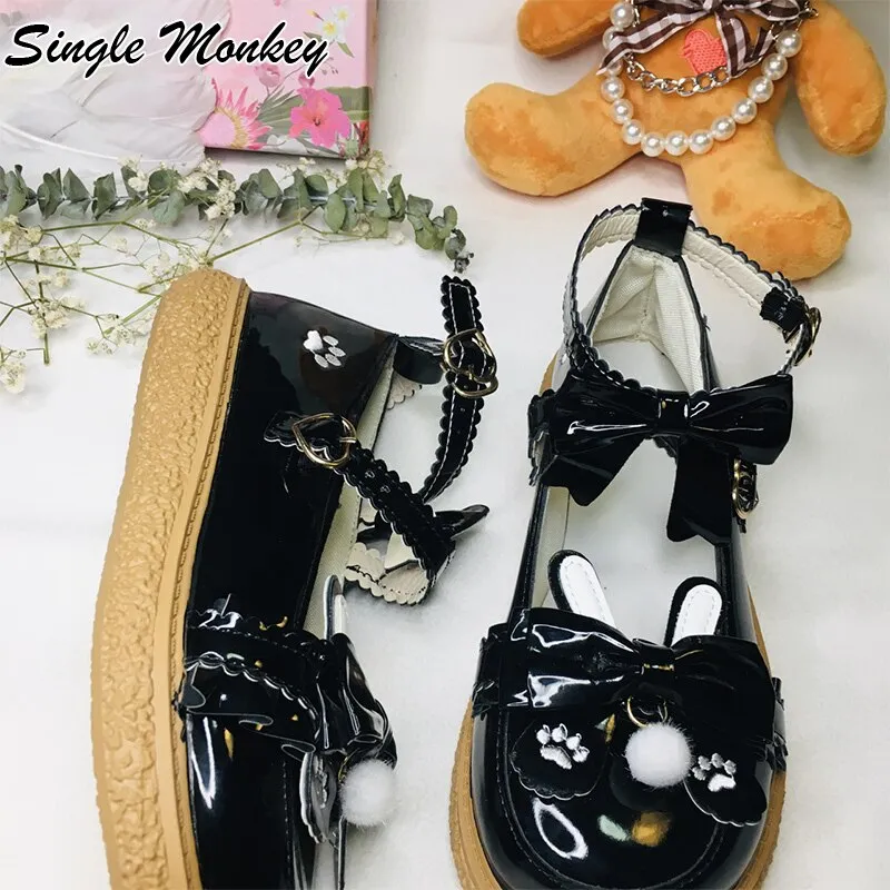 Hnzxzm New Flats Mary Janes Shoes Lolita Women Sandals Spring Summer Bow Sweet Designer Platform Buckle Strap Fashion Women Shoes