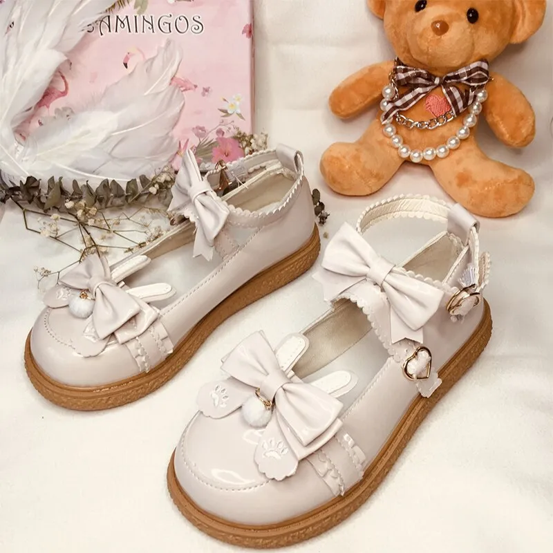 Hnzxzm New Flats Mary Janes Shoes Lolita Women Sandals Spring Summer Bow Sweet Designer Platform Buckle Strap Fashion Women Shoes