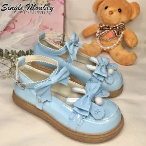 Hnzxzm New Flats Mary Janes Shoes Lolita Women Sandals Spring Summer Bow Sweet Designer Platform Buckle Strap Fashion Women Shoes