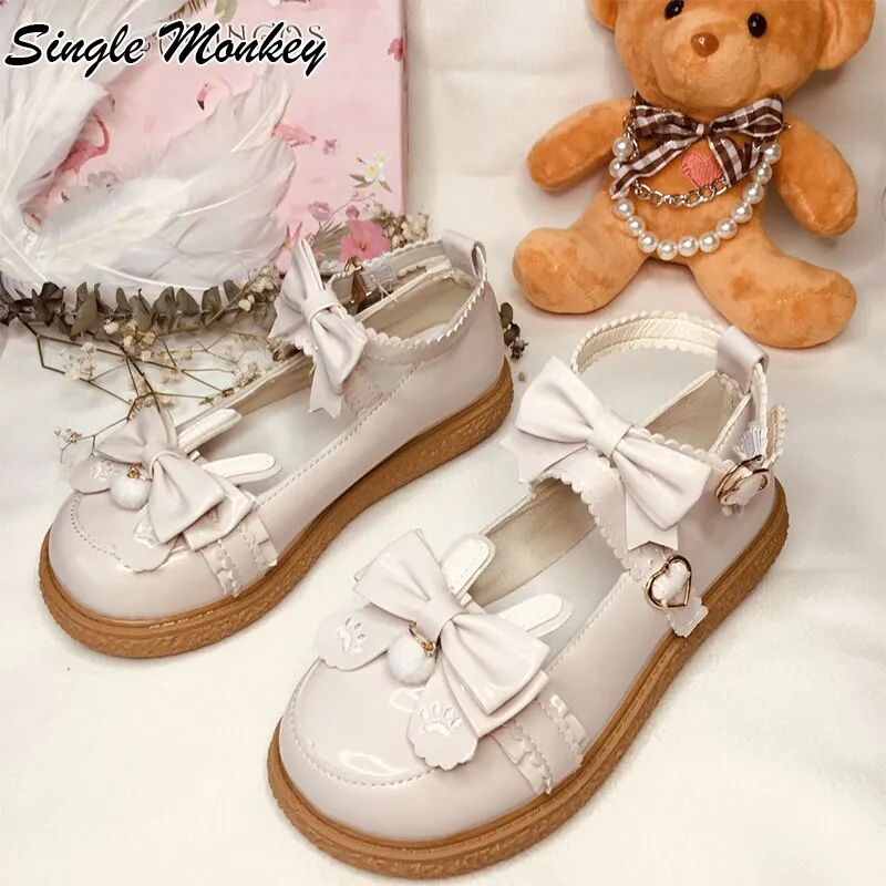Hnzxzm New Flats Mary Janes Shoes Lolita Women Sandals Spring Summer Bow Sweet Designer Platform Buckle Strap Fashion Women Shoes