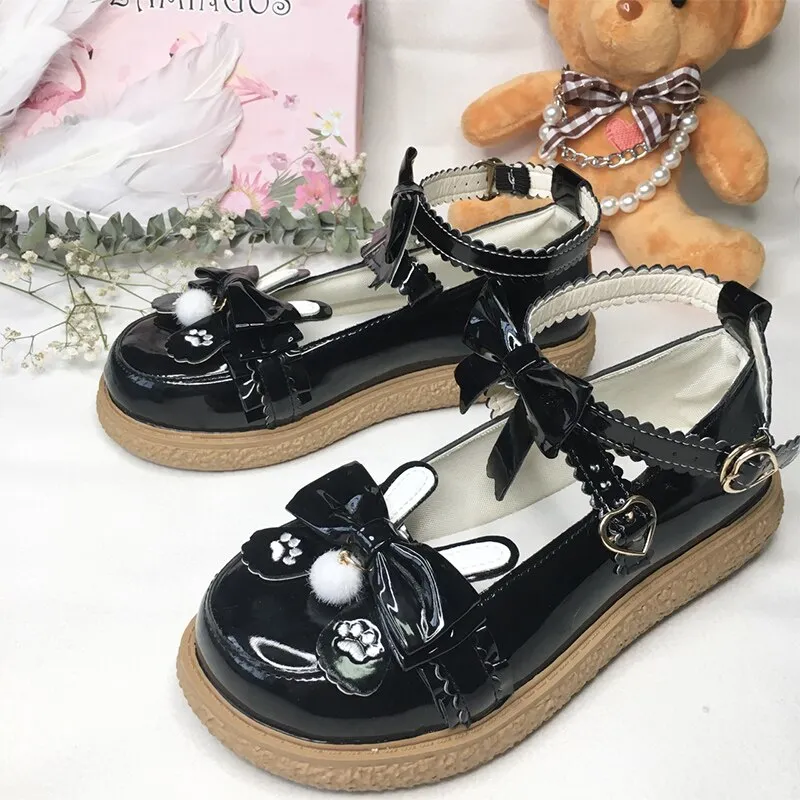 Hnzxzm New Flats Mary Janes Shoes Lolita Women Sandals Spring Summer Bow Sweet Designer Platform Buckle Strap Fashion Women Shoes