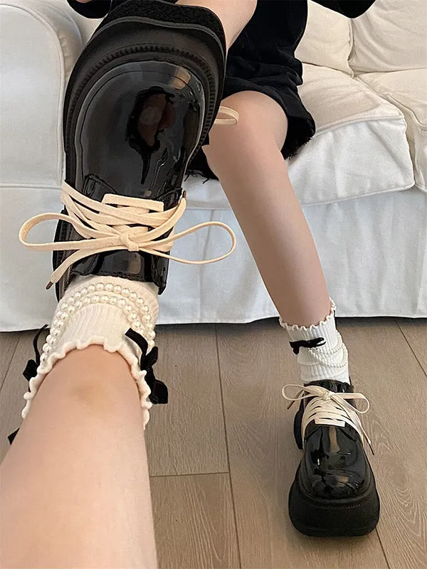 Lace-Up Round-Toe Split-Joint Platform Shoes Mary Janes