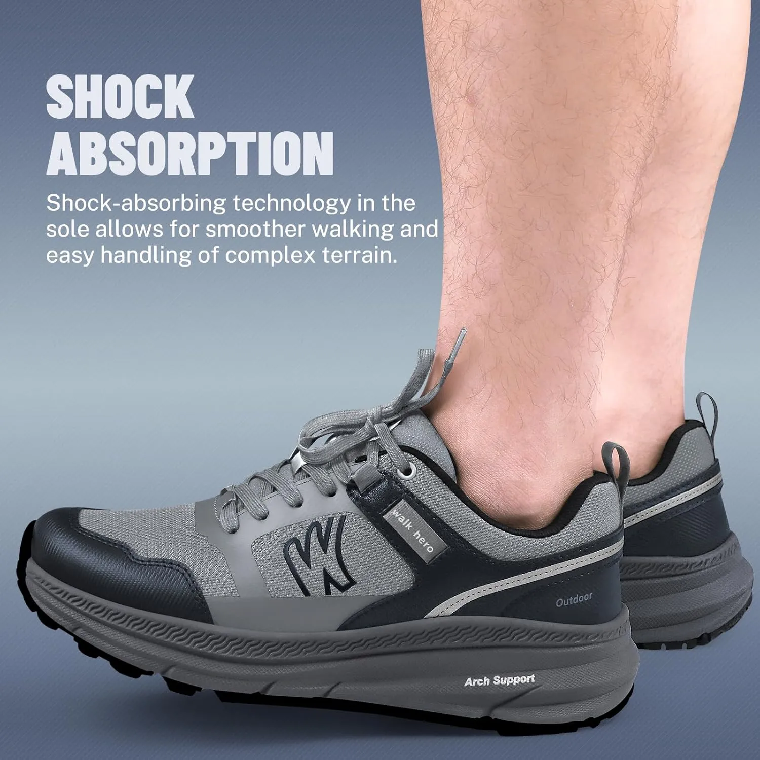 Mens Hiking Shoes for Plantar Fasciitis, Lightweight Waterproof Shoe with Non Slip Rubber Sole, Orthopedic Walking Shoes Sneakers with Arch Support for Foot & Heel Pain Relief