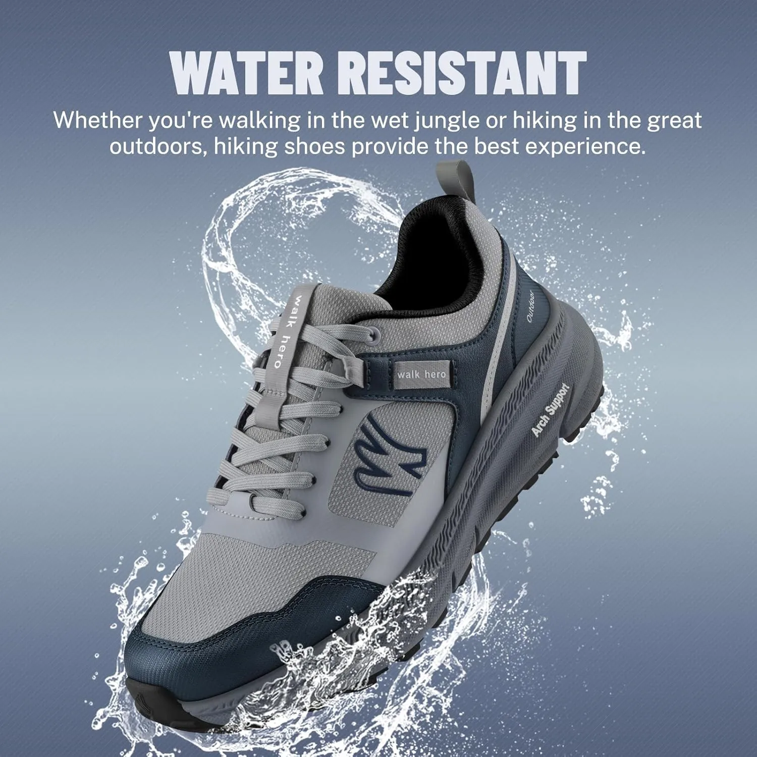 Mens Hiking Shoes for Plantar Fasciitis, Lightweight Waterproof Shoe with Non Slip Rubber Sole, Orthopedic Walking Shoes Sneakers with Arch Support for Foot & Heel Pain Relief