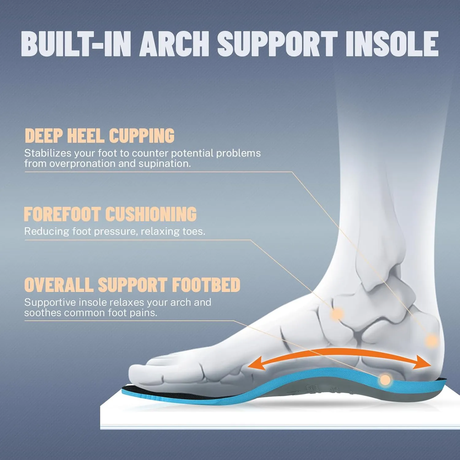 Mens Hiking Shoes for Plantar Fasciitis, Lightweight Waterproof Shoe with Non Slip Rubber Sole, Orthopedic Walking Shoes Sneakers with Arch Support for Foot & Heel Pain Relief