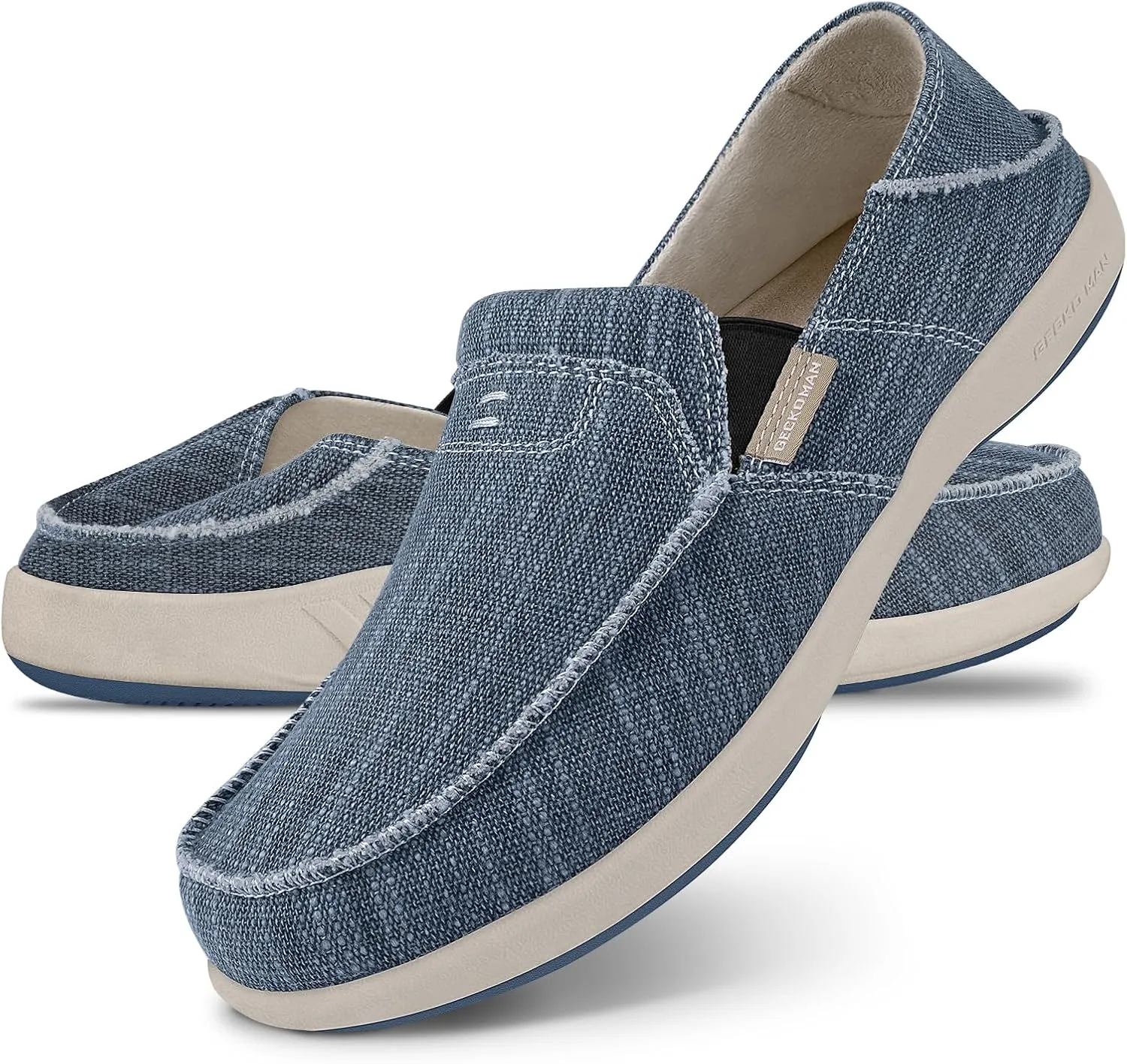 Mens Slip On Shoes, Mens Boat Shoes with Arch Support, Orthopedic Canvas Loafers for Plantar Fasciitis, Indoor & Outdoor Walking Slippers Shoes for Pain Relief