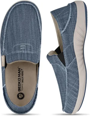 Mens Slip On Shoes, Mens Boat Shoes with Arch Support, Orthopedic Canvas Loafers for Plantar Fasciitis, Indoor & Outdoor Walking Slippers Shoes for Pain Relief