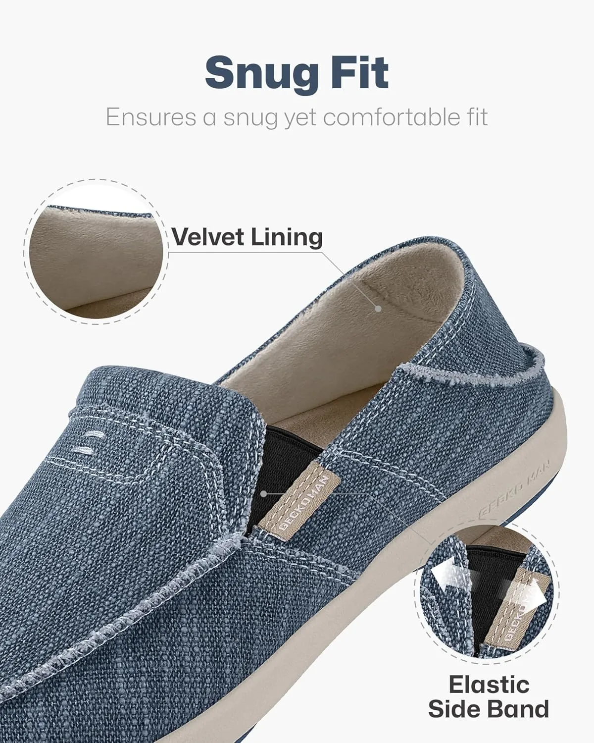 Mens Slip On Shoes, Mens Boat Shoes with Arch Support, Orthopedic Canvas Loafers for Plantar Fasciitis, Indoor & Outdoor Walking Slippers Shoes for Pain Relief