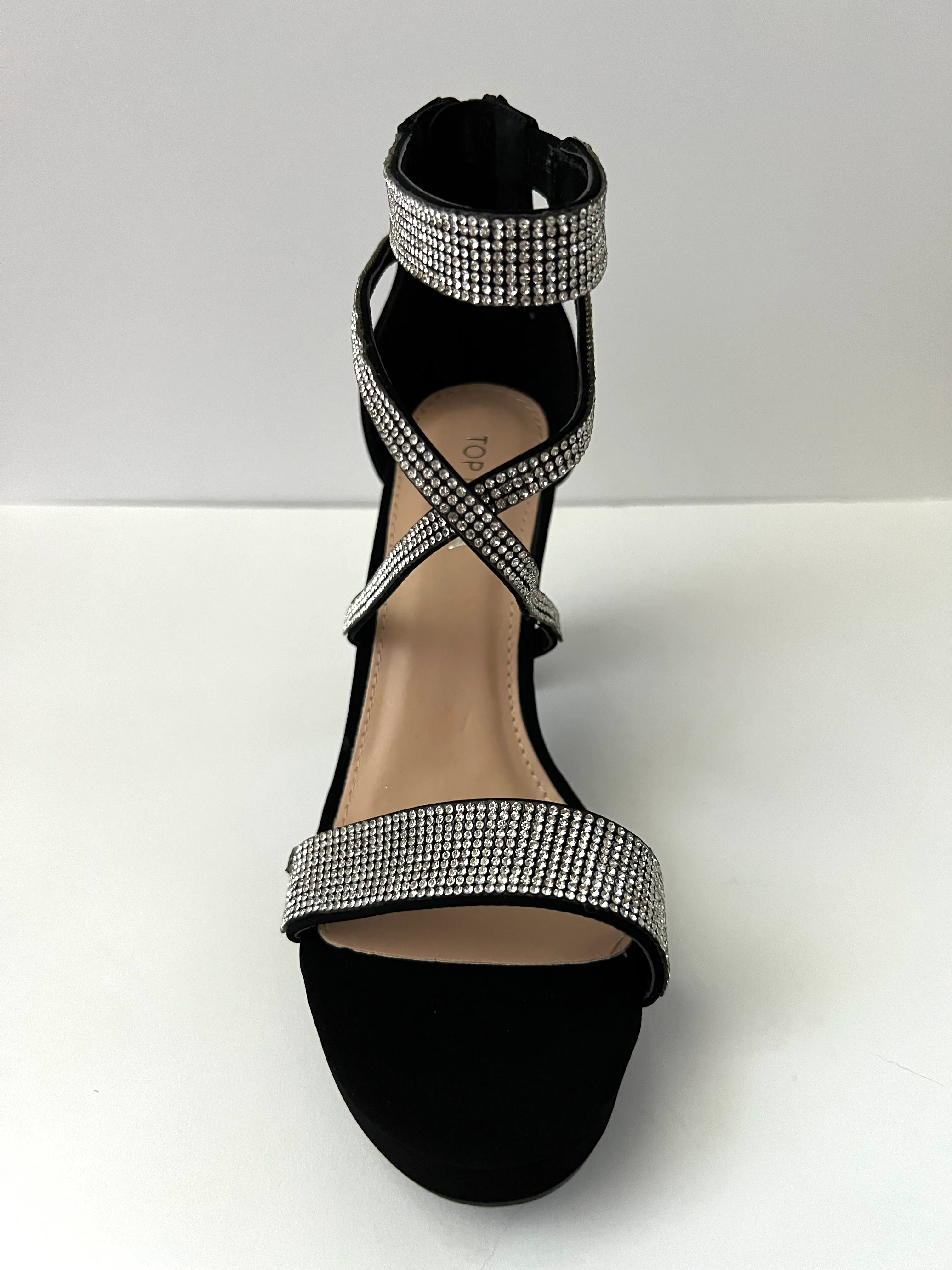 Platform Strappy Sandal Heel with Crystal Embellishments (Gold/Silver/Black)