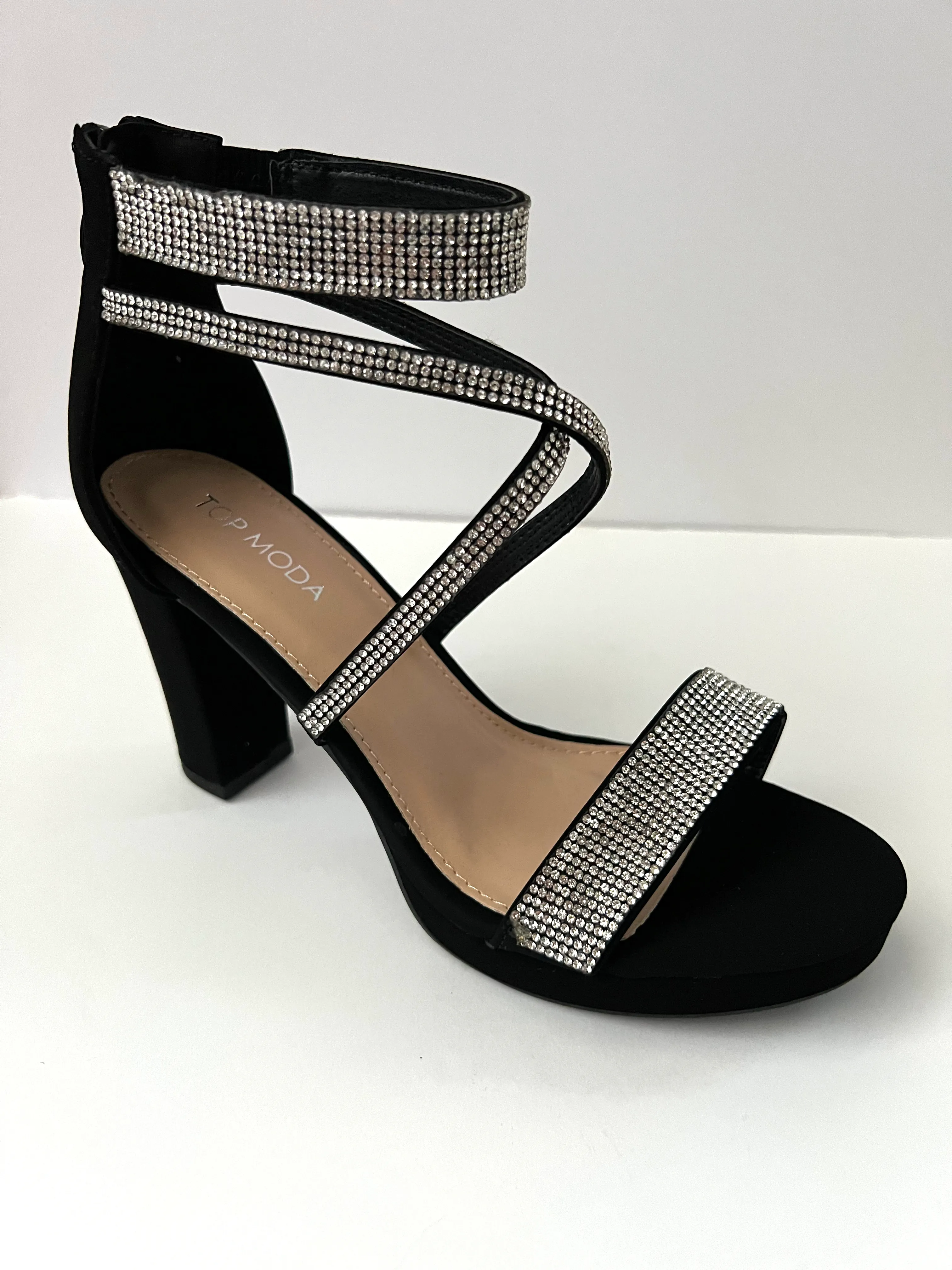 Platform Strappy Sandal Heel with Crystal Embellishments (Gold/Silver/Black)