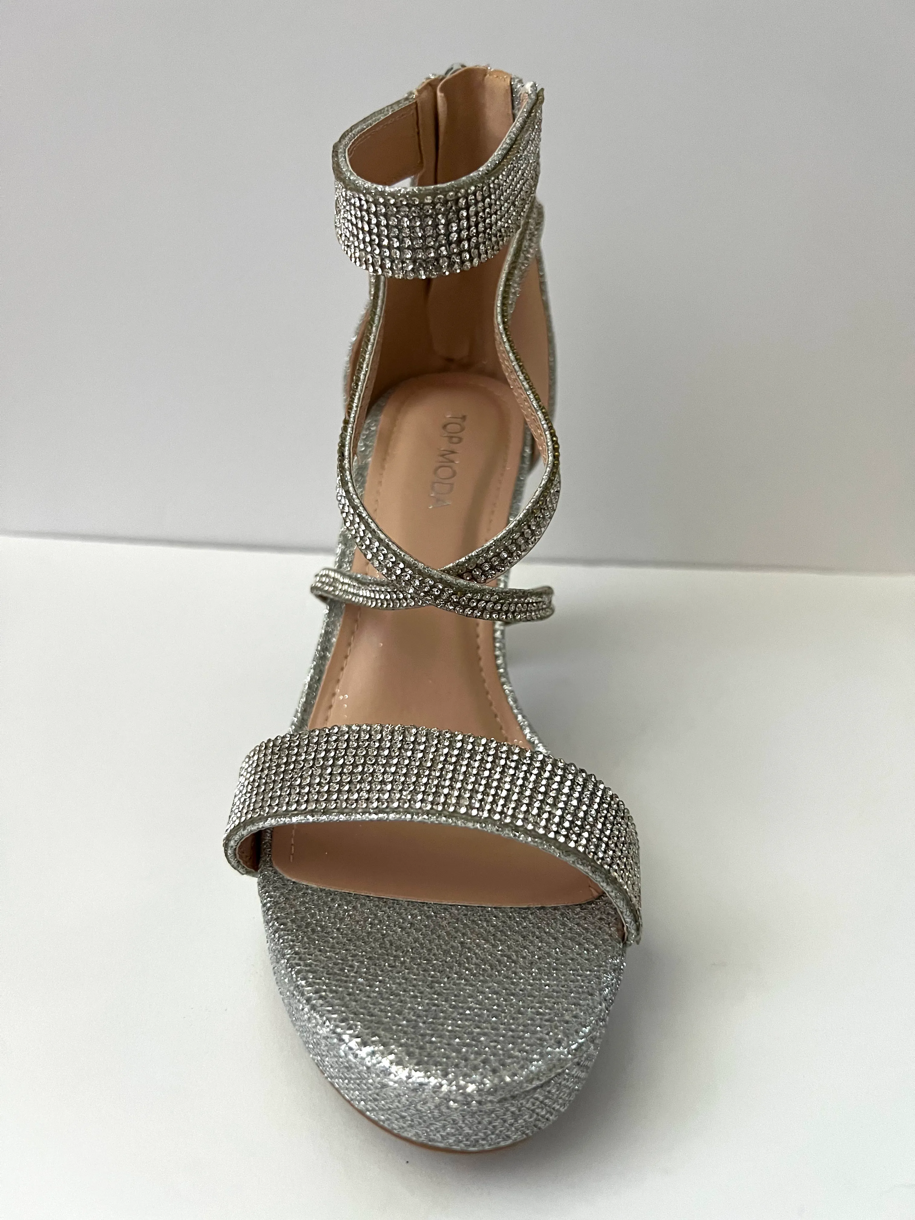 Platform Strappy Sandal Heel with Crystal Embellishments (Gold/Silver/Black)