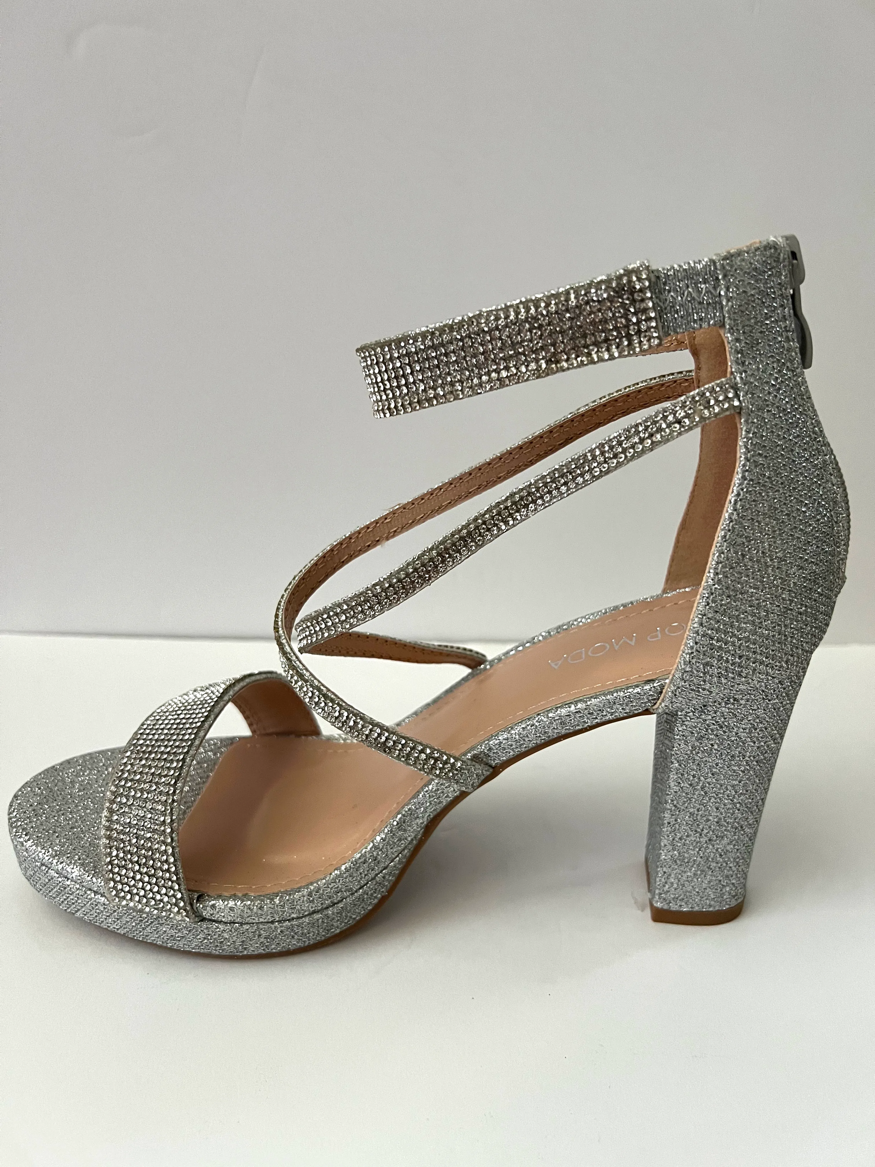 Platform Strappy Sandal Heel with Crystal Embellishments (Gold/Silver/Black)