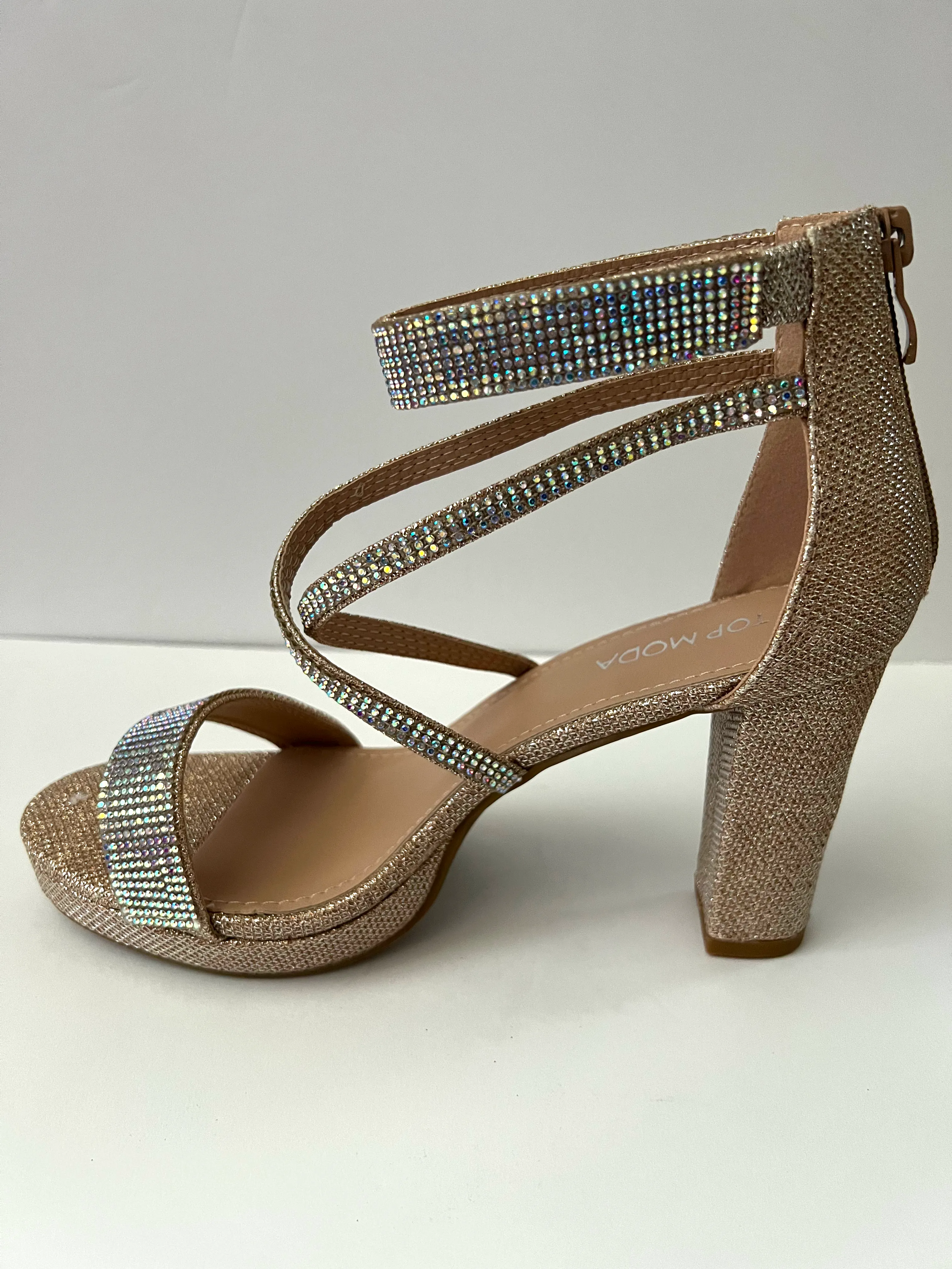 Platform Strappy Sandal Heel with Crystal Embellishments (Gold/Silver/Black)
