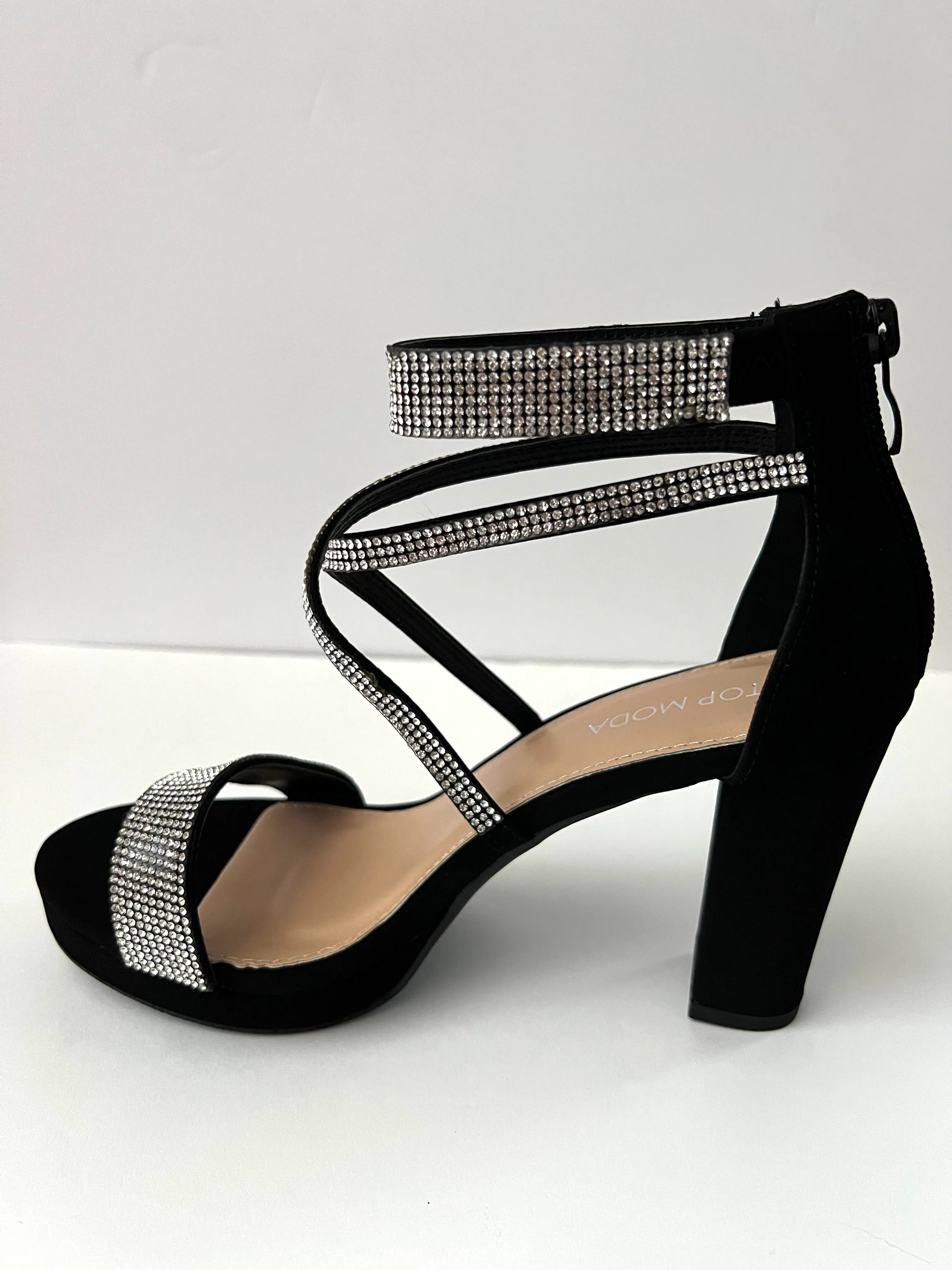 Platform Strappy Sandal Heel with Crystal Embellishments (Gold/Silver/Black)