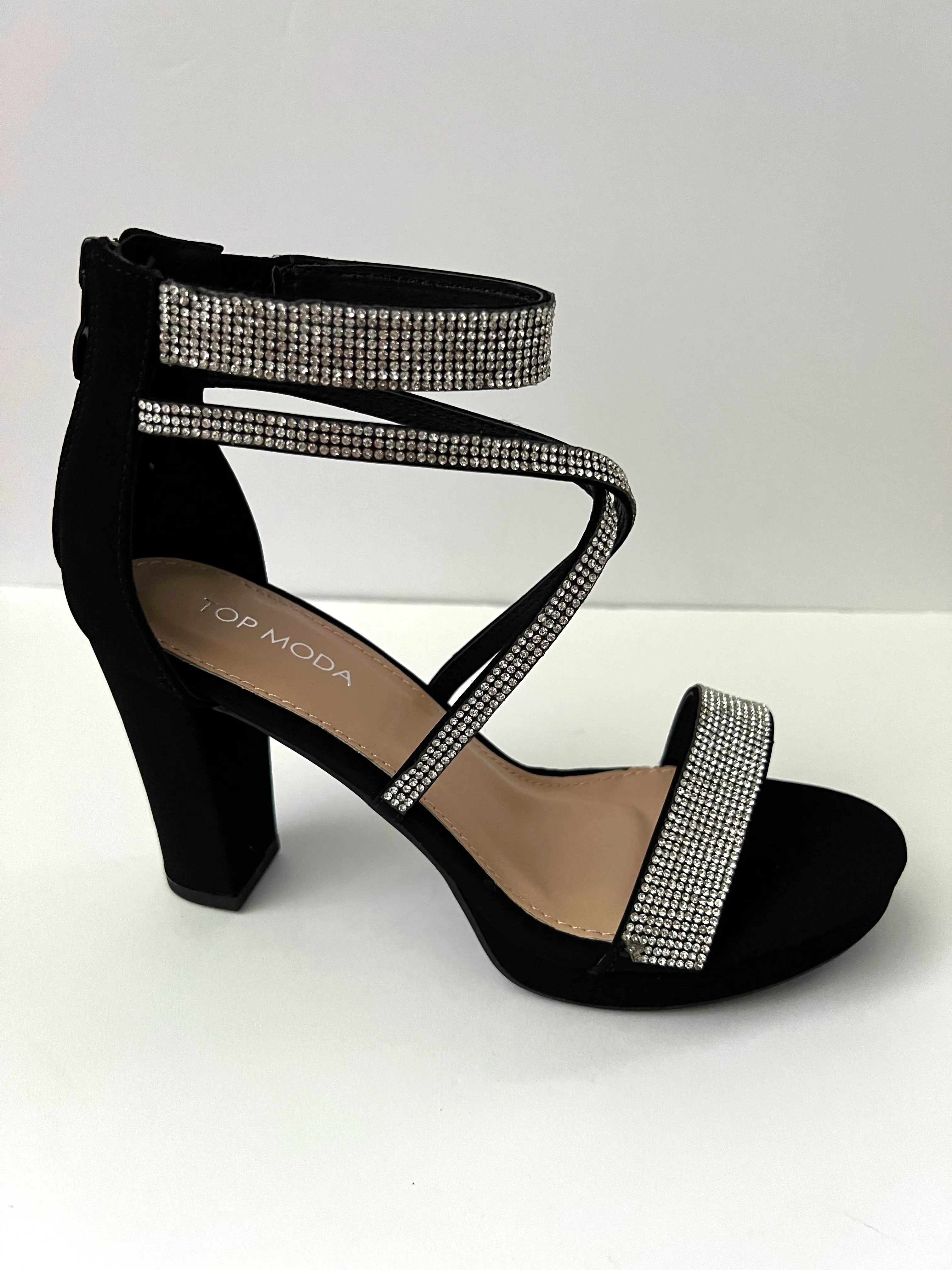 Platform Strappy Sandal Heel with Crystal Embellishments (Gold/Silver/Black)