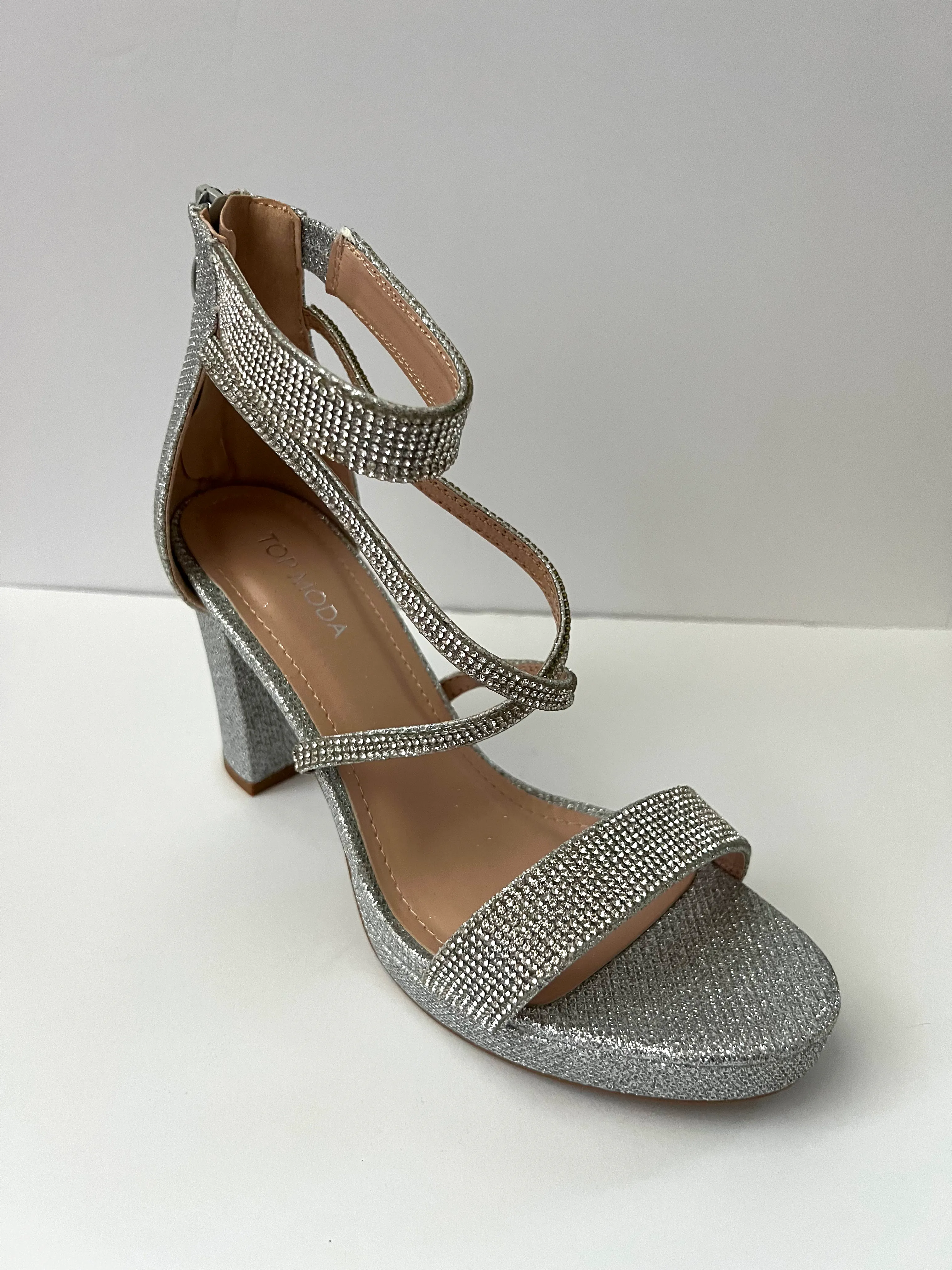 Platform Strappy Sandal Heel with Crystal Embellishments (Gold/Silver/Black)