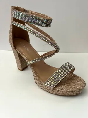 Platform Strappy Sandal Heel with Crystal Embellishments (Gold/Silver/Black)