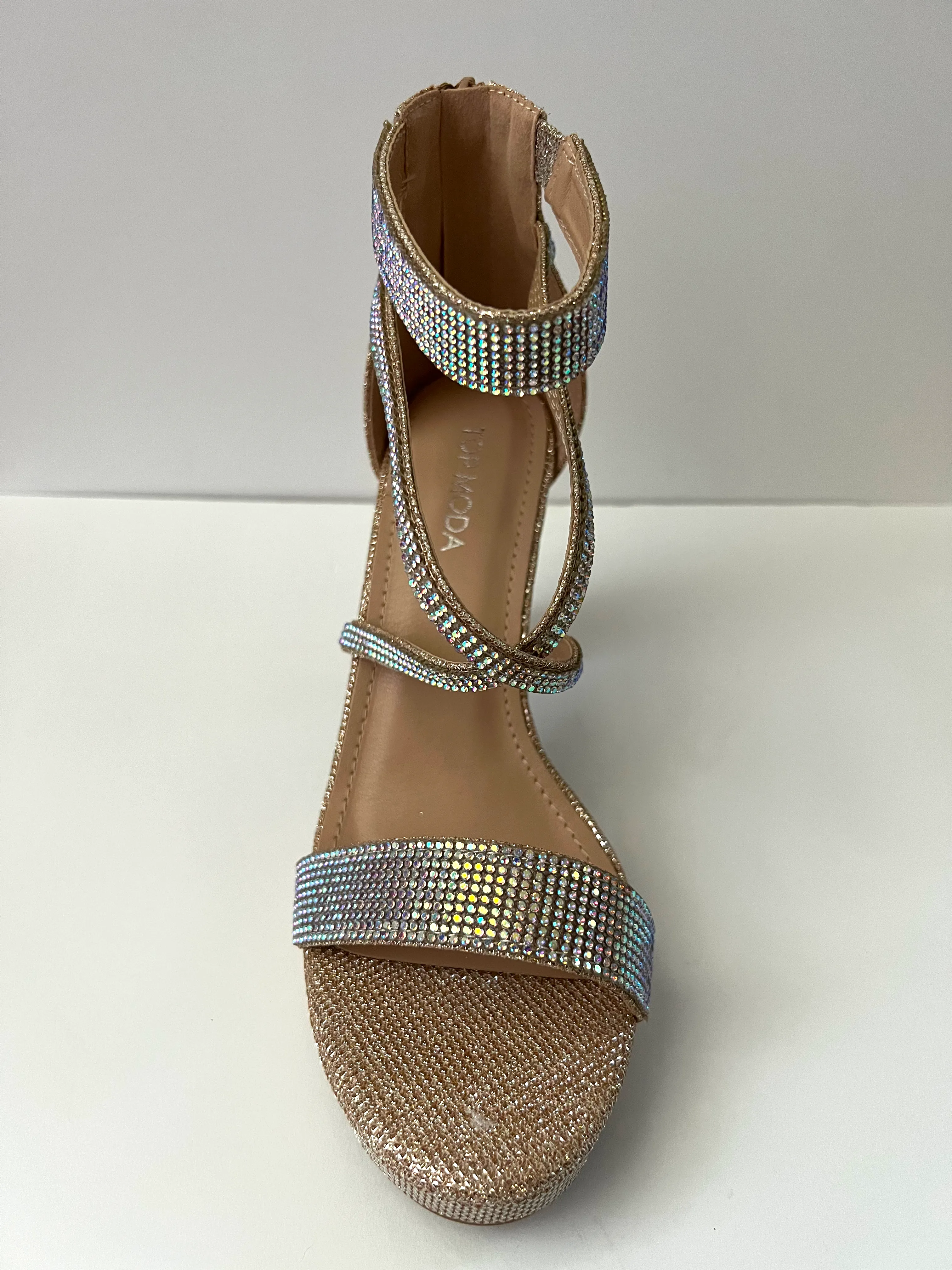 Platform Strappy Sandal Heel with Crystal Embellishments (Gold/Silver/Black)