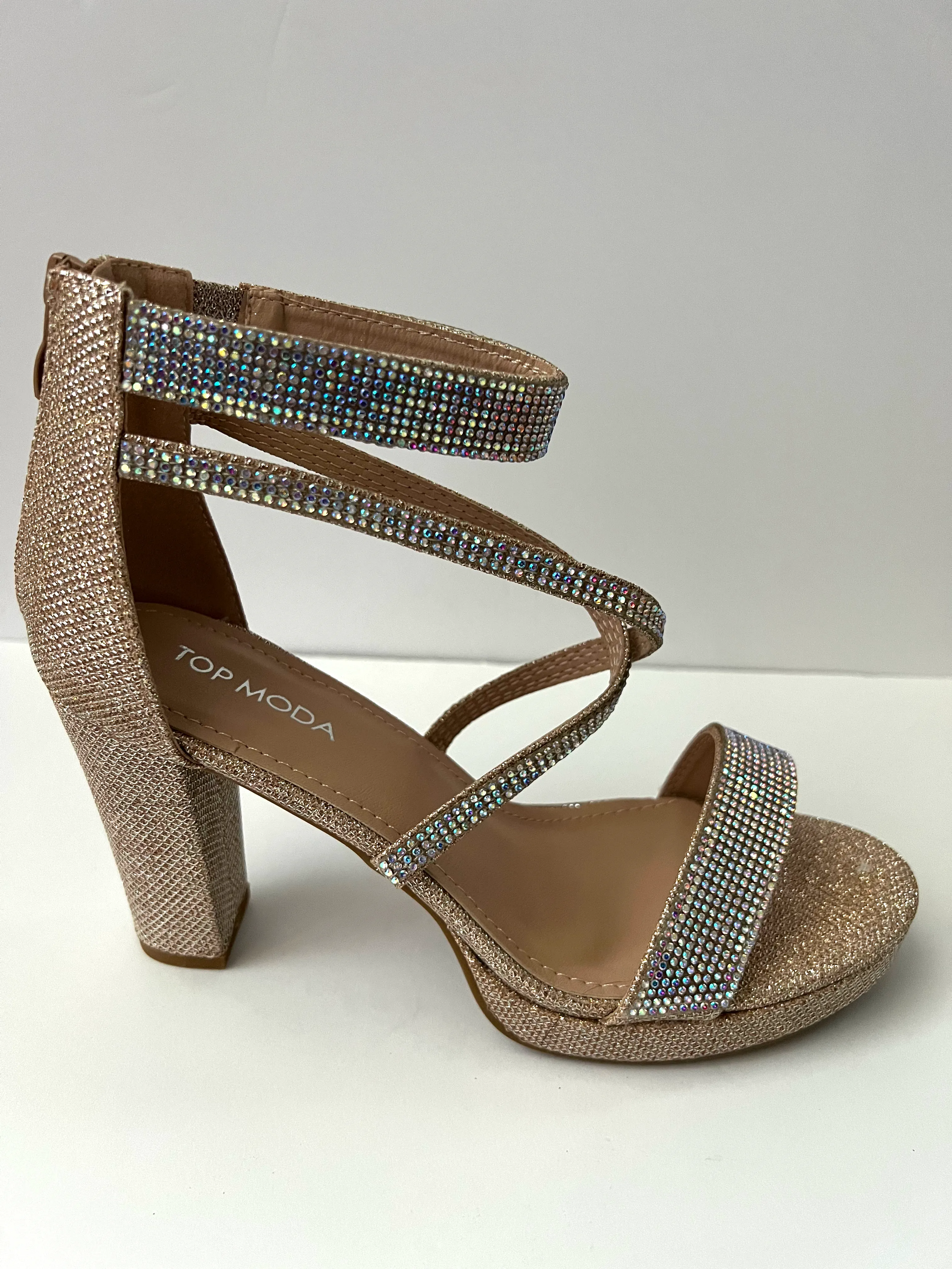 Platform Strappy Sandal Heel with Crystal Embellishments (Gold/Silver/Black)