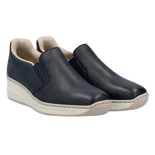Rieker Ladies Slip On Wedge Shoes - 48761-14 - Navy