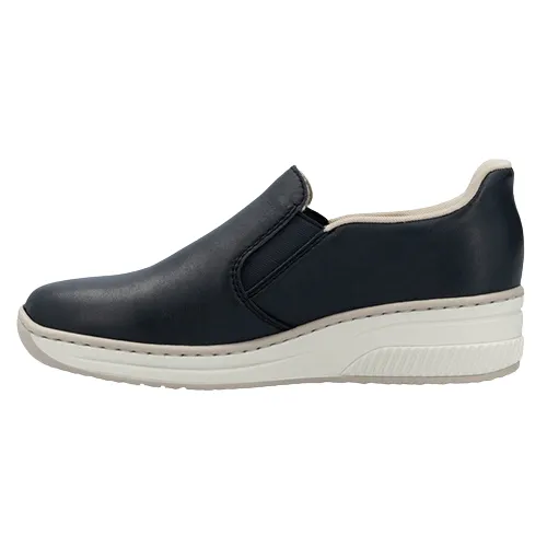 Rieker Ladies Slip On Wedge Shoes - 48761-14 - Navy
