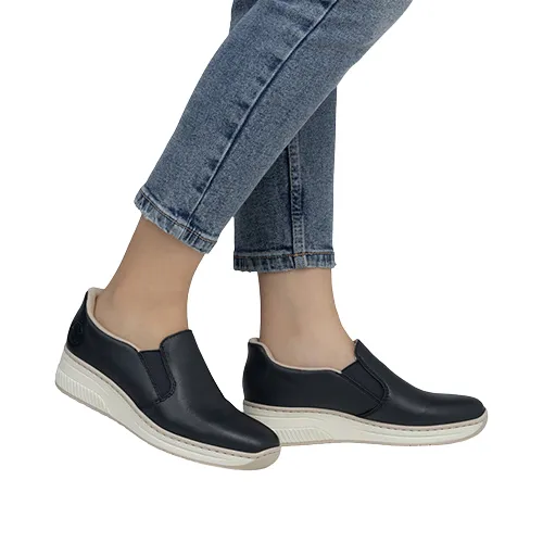Rieker Ladies Slip On Wedge Shoes - 48761-14 - Navy