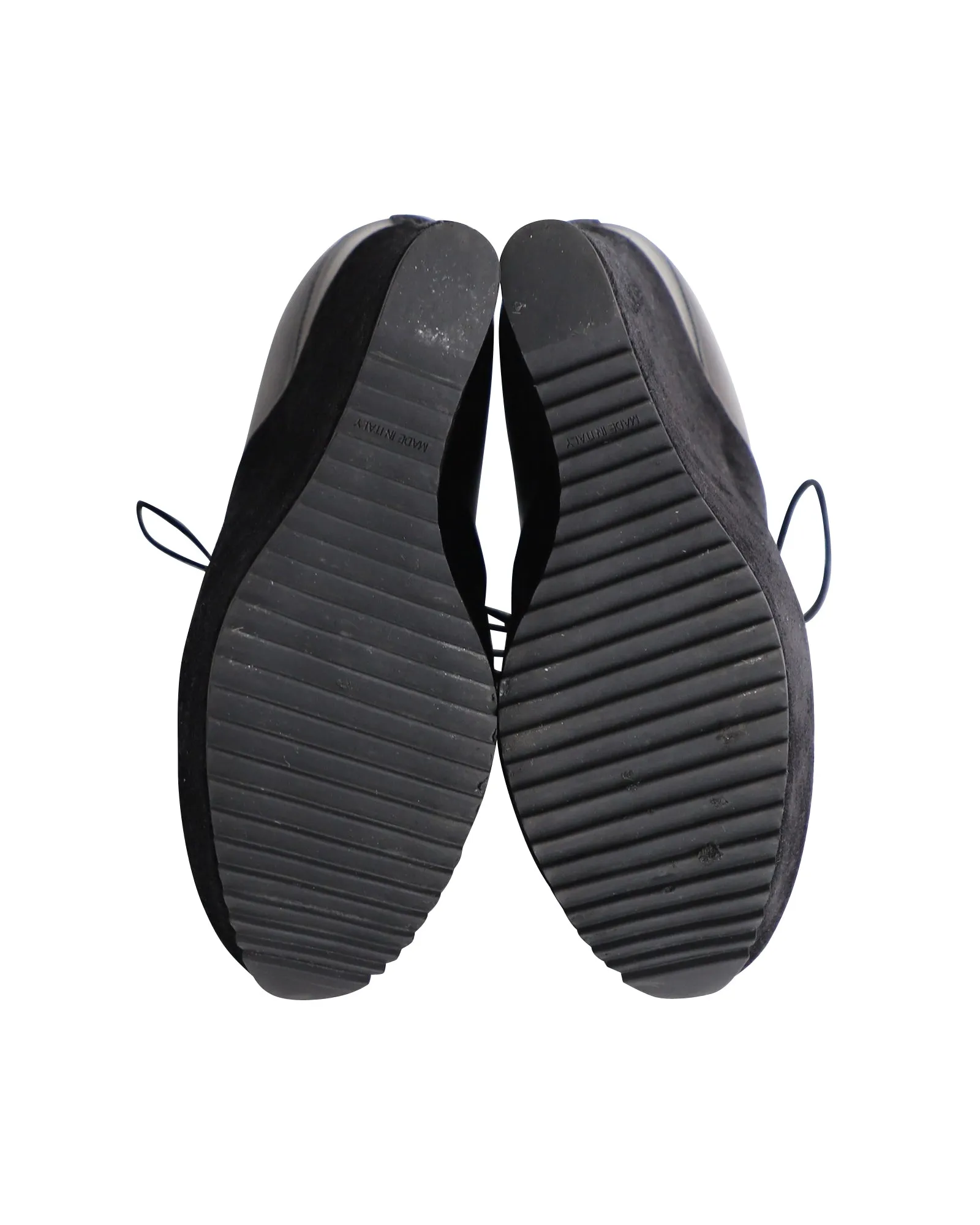 Saint Laurent Lace-Up Platform Wedge Heels in Black Leather and Suede