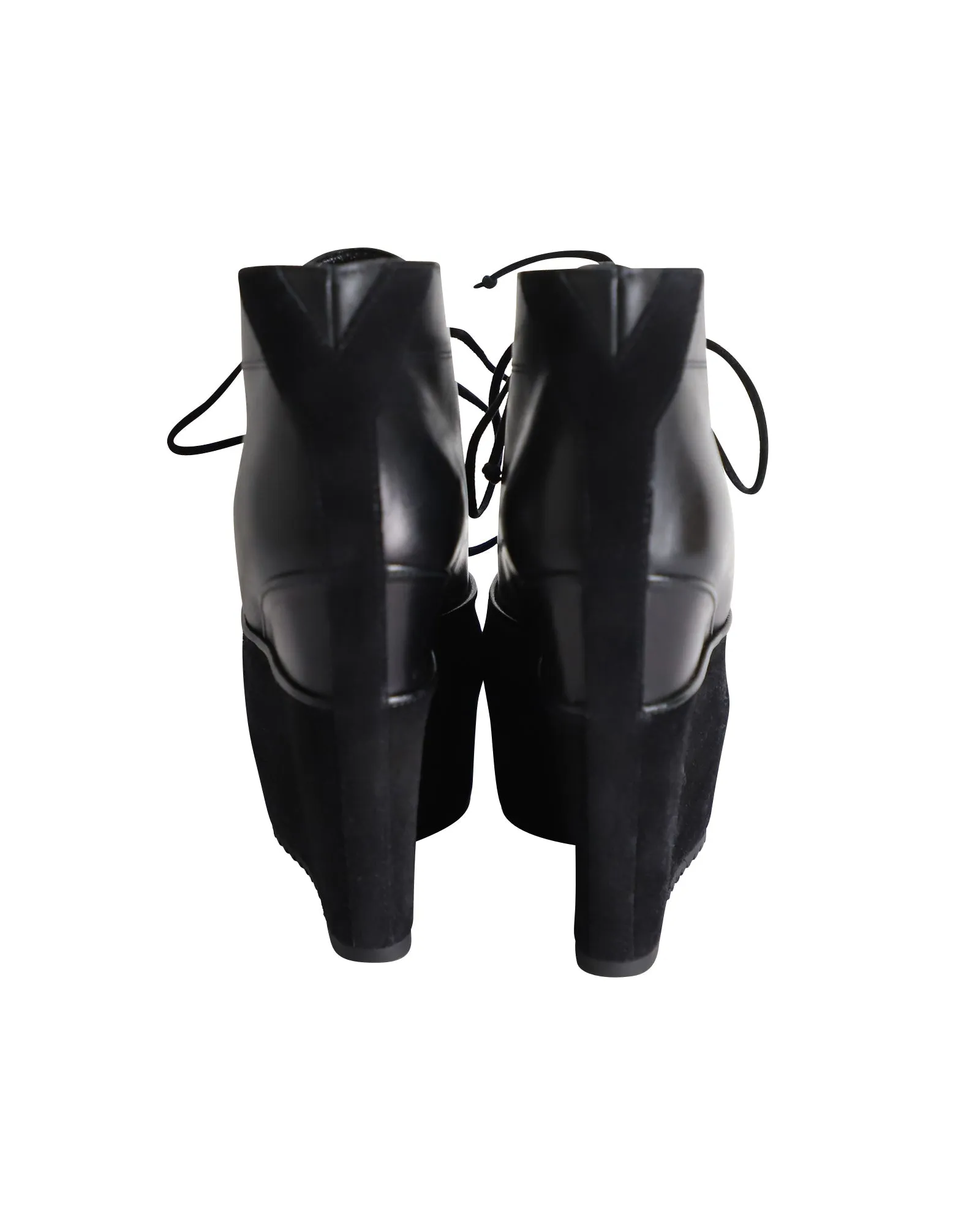 Saint Laurent Lace-Up Platform Wedge Heels in Black Leather and Suede