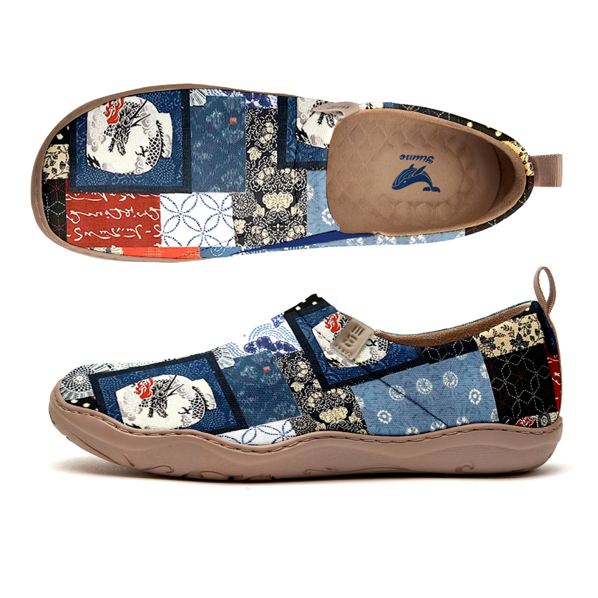 Yiume Women's Art Slip-On Casual Canvas Shoes Japanese Patchwork Painted,100% Cotton