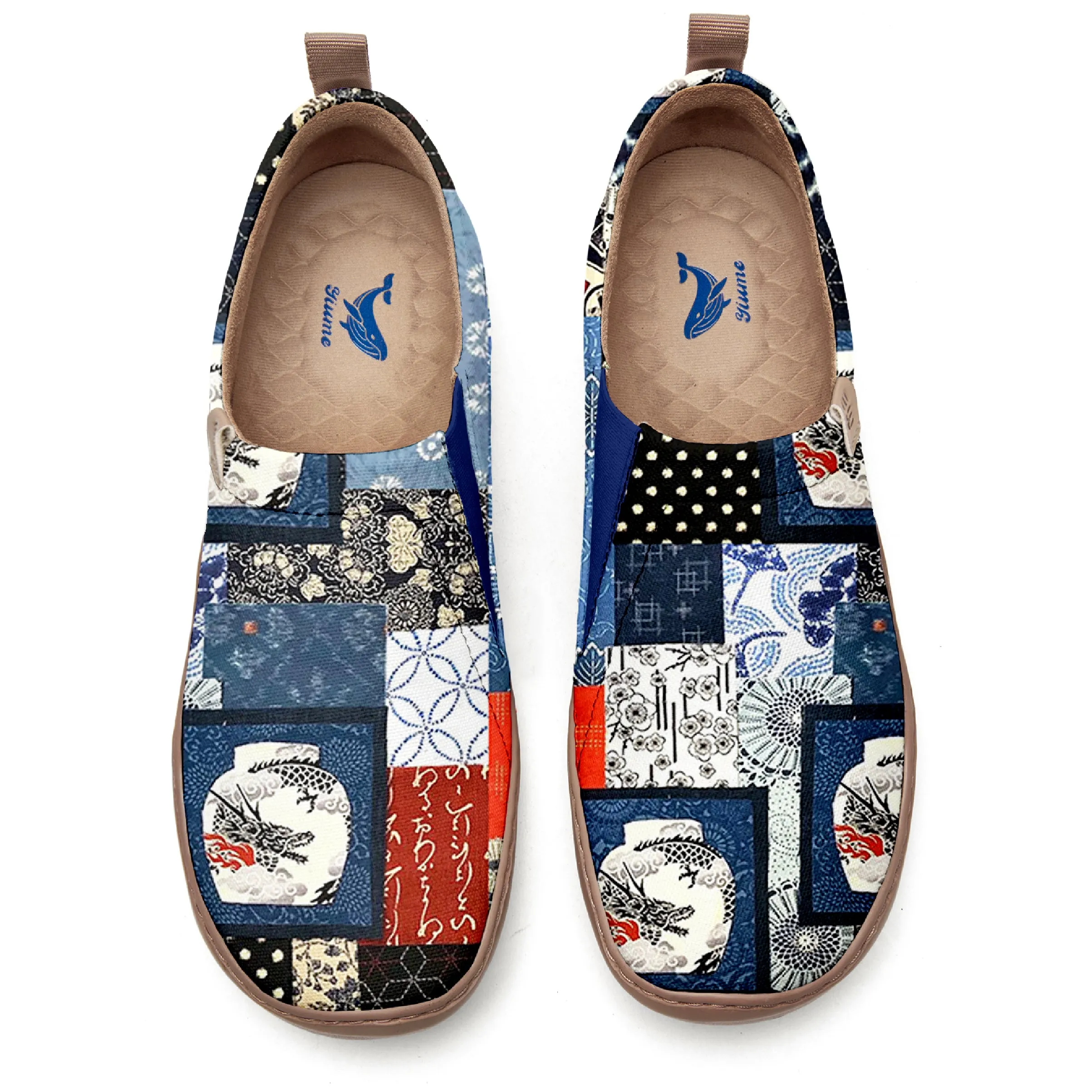 Yiume Women's Art Slip-On Casual Canvas Shoes Japanese Patchwork Painted,100% Cotton